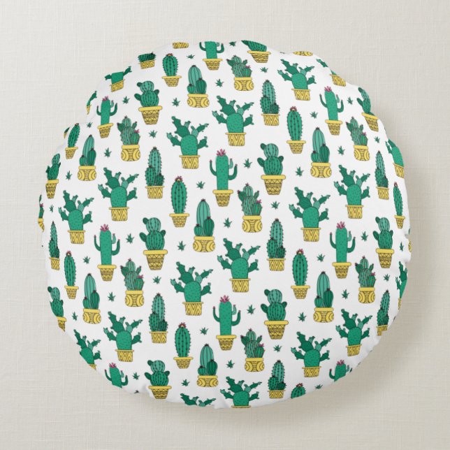 Cute Cactus & Succulent Pattern  Round Cushion (Front)