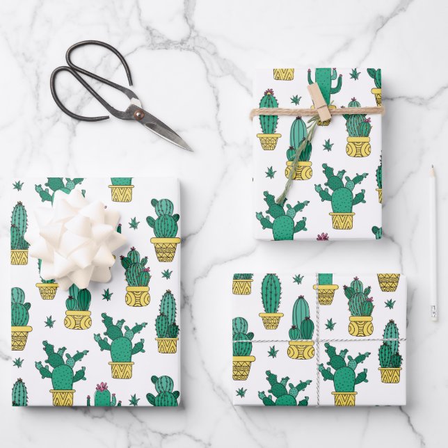 Cute Cactus & Succulent Pattern  Wrapping Paper Sheet (Front)