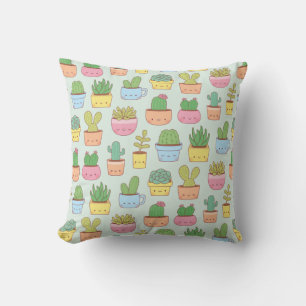 Cute Cactus Succulent Plant Colourful Pattern Cushion