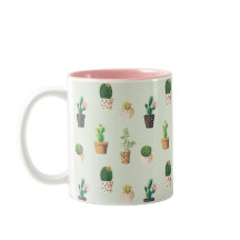 Cute Cactus Succulent Plant Pattern Pink Green Mug
