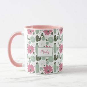 Cute Cactus Succulents Pattern With Name Mug