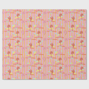 Cute Cactus, Sunny Yellow Stripes & Clouds Wrapping Paper