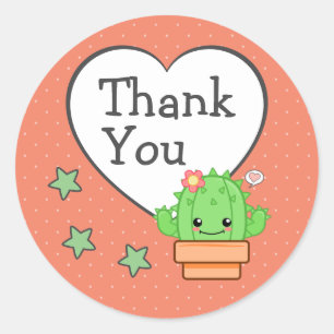 Cute Cactus Thank You Classic Round Sticker