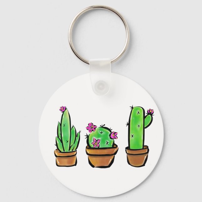 Cute Cactus Trio Illustration Key Ring (Front)