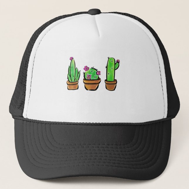 Cute Cactus Trio Illustration Trucker Hat (Front)