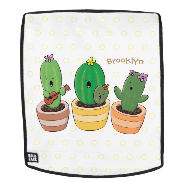 Cute cactus trio singing cartoon illustration backpack (Removable Face)