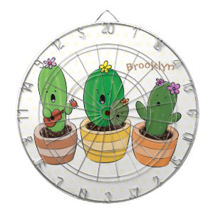 Cute cactus trio singing cartoon illustration dartboard