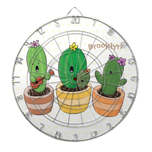 Cute cactus trio singing cartoon illustration dartboard (Front)