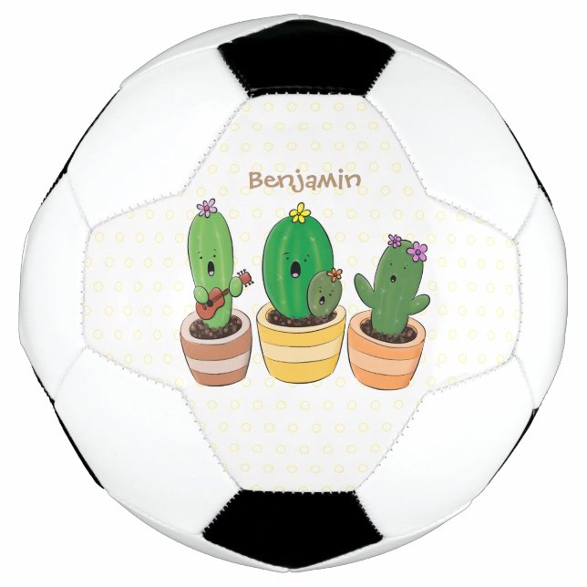 Cute cactus trio singing cartoon illustration football (Front)