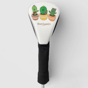 Cute cactus trio singing cartoon illustration golf head cover