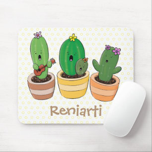 Cute cactus trio singing cartoon illustration mouse mat