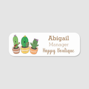 Cute cactus trio singing cartoon illustration  name tag