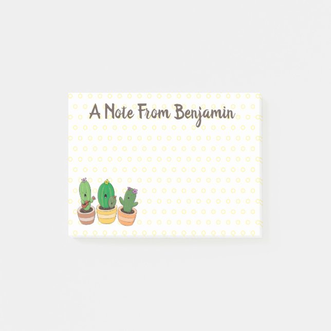 Cute cactus trio singing cartoon illustration post-it notes (Front)