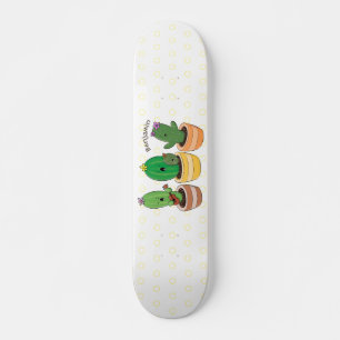 Cute cactus trio singing cartoon illustration skateboard