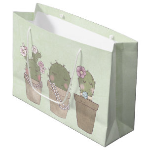 Cute Cactus Trio Wearing Jewellery Large Gift Bag