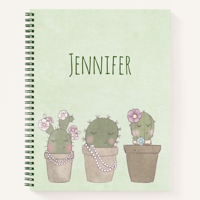 Cute Cactus Trio Wearing Jewellery Notebook (Front)