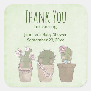 Cute Cactus Trio Wearing Jewellery Party Thank You Square Sticker