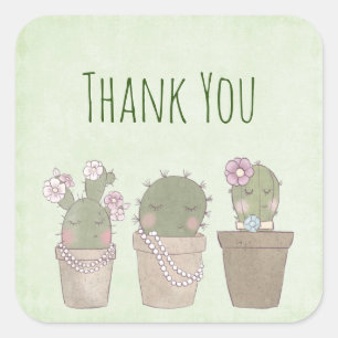 Cute Cactus Trio Wearing Jewellery Square Sticker