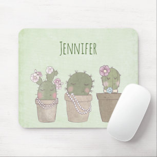  Cute Cactus Trio Wearing Jewelry Mouse Mat
