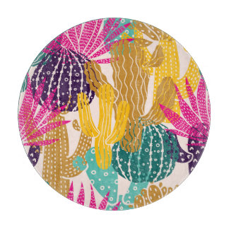 Cute Cactus Vintage Seamless Illustration. Cutting Board