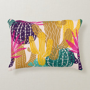 Cute Cactus Vintage Seamless Illustration. Decorative Cushion