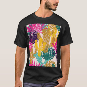Cute Cactus Vintage Seamless Illustration. T-Shirt