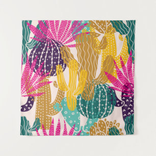 Cute Cactus Vintage Seamless Illustration. Tapestry