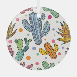 Cute Cactus Vintage Seamless Pattern Glass Tree Decoration