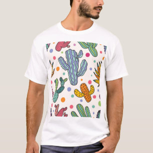 Cute Cactus Vintage Seamless Pattern T-Shirt
