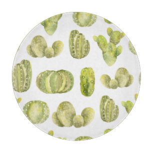 Cute Cactus, Watercolor Seamless Decor. Cutting Board