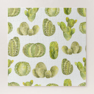 Cute Cactus, Watercolor Seamless Decor. Jigsaw Puzzle