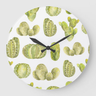 Cute Cactus, Watercolor Seamless Decor. Large Clock