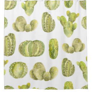 Cute Cactus, Watercolor Seamless Decor. Shower Curtain