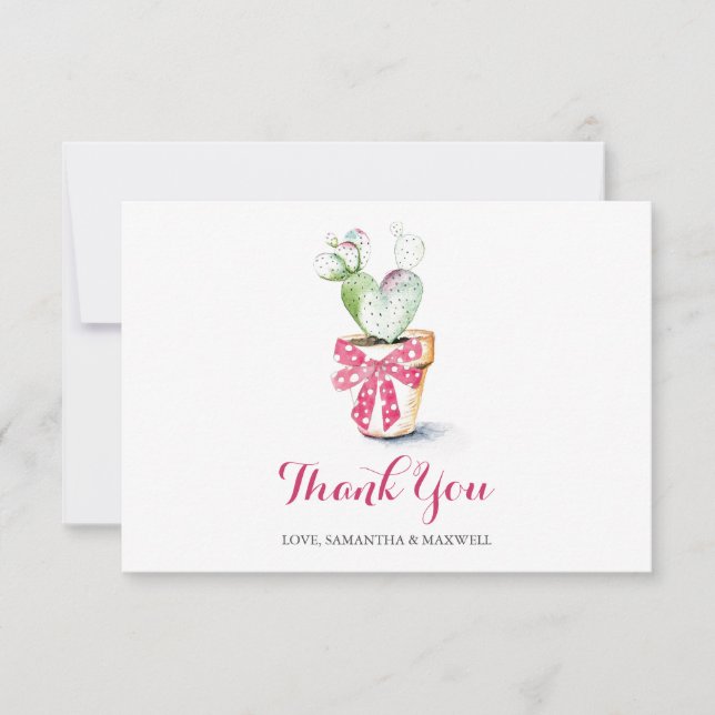Cute Cactus Watercolor Valentine's Thank You Card (Front)