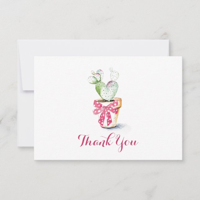 Cute Cactus Watercolor Valentine's Thank You Card (Front)