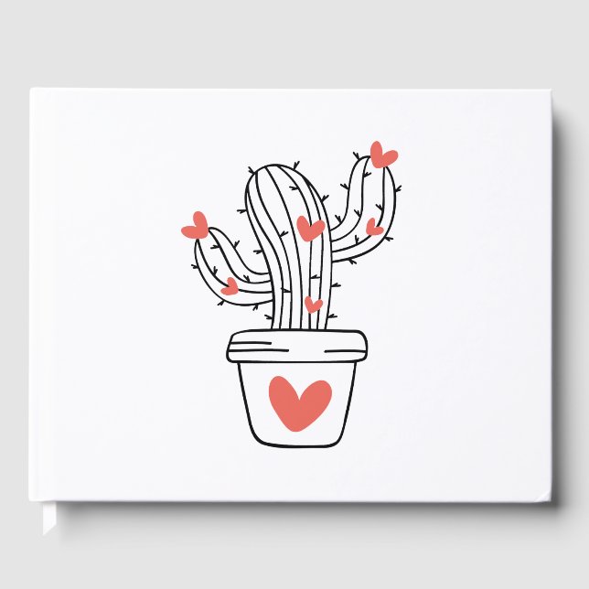 Cute cactus with hearts in green guest book (Front)