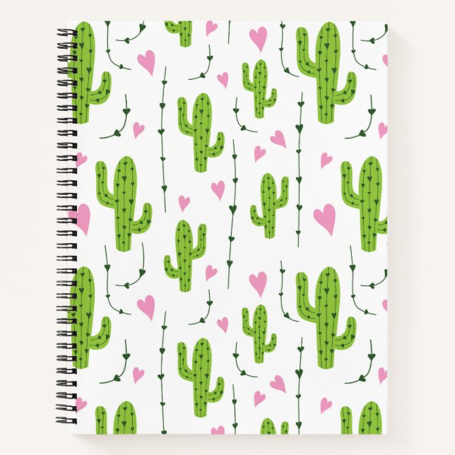 Cute cactus with hearts in green notebook (Front)