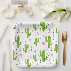 Cute cactus with hearts in green paper plate