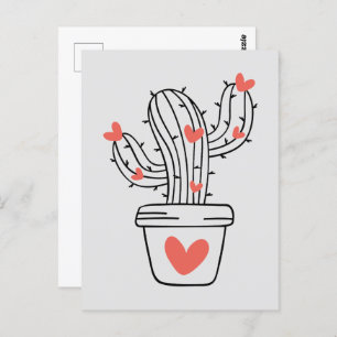 Cute cactus with hearts in green postcard