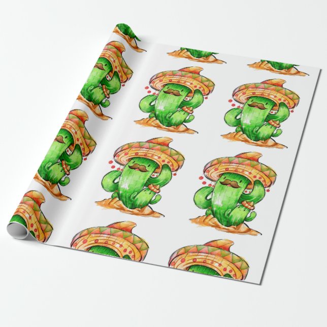 cute Cactus Wrapping Paper (Unrolled)