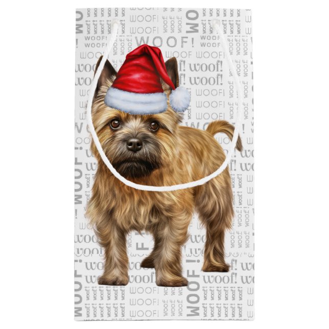 Cute Cairn Christmas Dog Holiday Woof Word Art Small Gift Bag (Back)