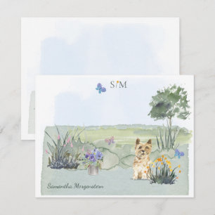Cute Cairn Terrier Dog Butterfly Monogram & Name  Card