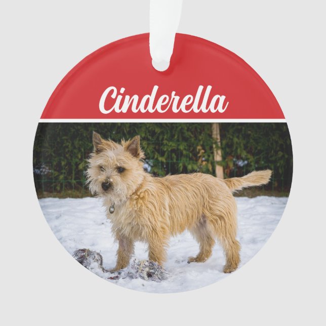 Cute Cairn Terrier Dog Holiday Christmas Photo Ornament (Front)