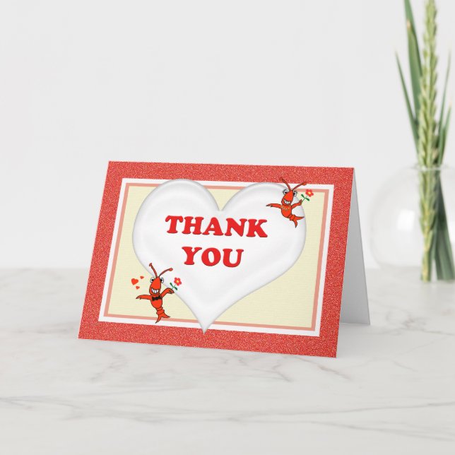 Cute Cajun Crawfish (Lobster) Heart Thank You Card (Front)