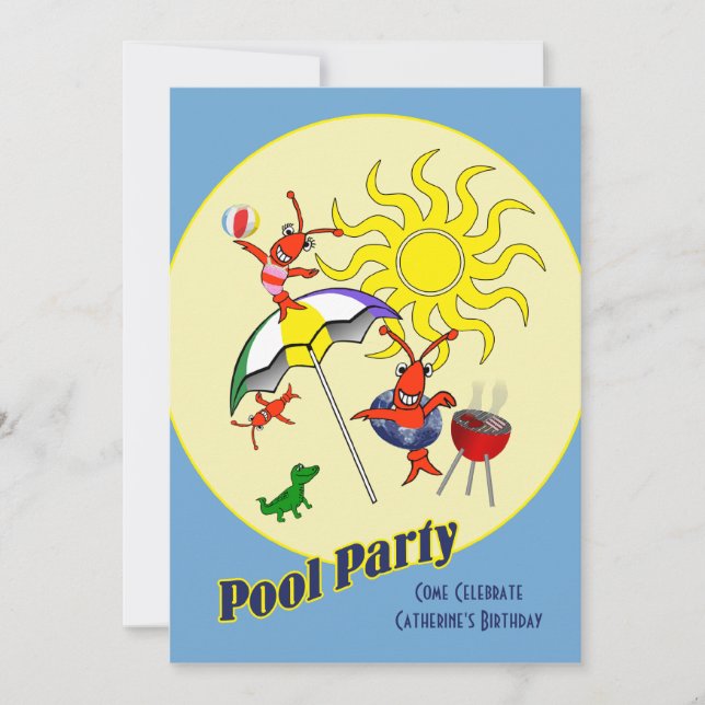 Cute Cajun Crawfish Pool Party Invitation (Front)