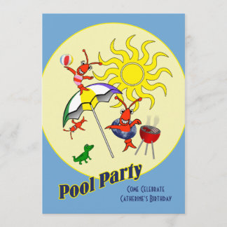 Cute Cajun Crawfish Pool Party Invitation