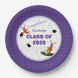 Cute Cajun Crawfish Purple Graduation Paper Plate