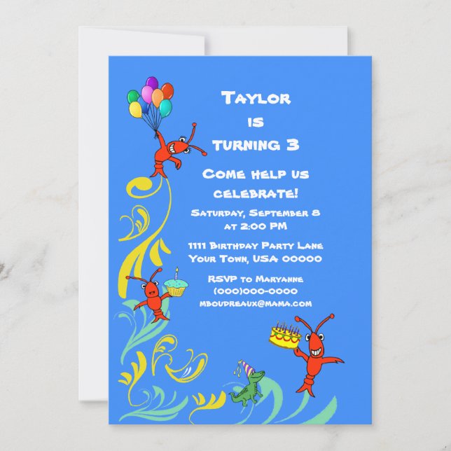 Cute Cajun Critters Child's Birthday Invitation (Front)