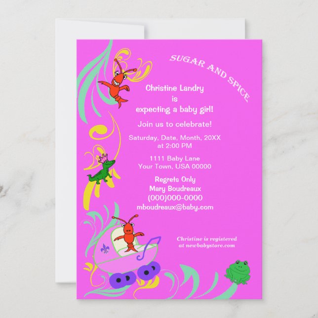 Cute Cajun Critters It's a Girl Baby Shower Invitation (Front)
