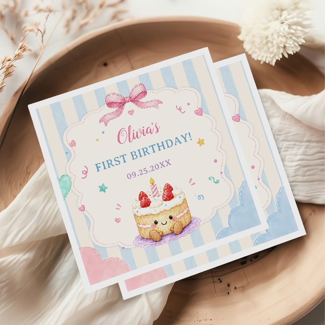 Cute Cake 1st Bithday Party Napkin (Creator Uploaded)